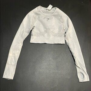 EC Gymshark Flex Long Sleeve Crop Top - Light Grey - Size Small
